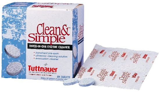 Tablets Ultrasonic / Enzymatic Clean & Simple™, Non-corrosive, Non-toxic, Biodegradable and Non-caustic in water (64/BX 12 BX/CS) by Tuttnauer USA Co. Ltd.  ID CS0064